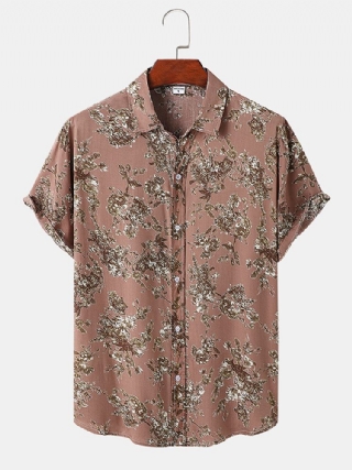 Miesten Kasvit Print Button Up Holiday Lyhythihaiset Paidat