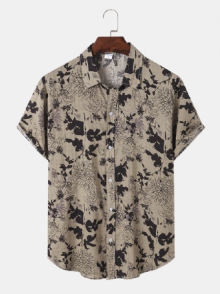 Miesten Kasvit Print Button Up Holiday Lyhythihaiset Paidat