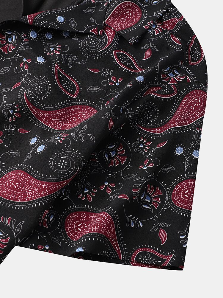 Miesten Kontrastiväriset Paisley Print Stitching Revere Collar Lyhythihaiset Paidat