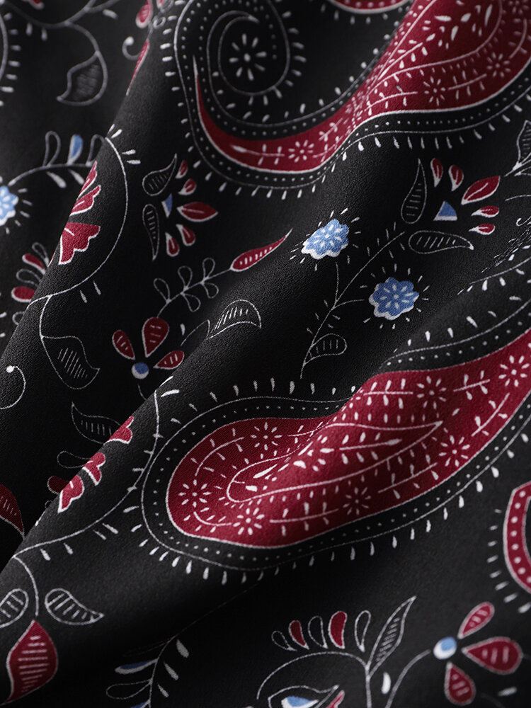 Miesten Kontrastiväriset Paisley Print Stitching Revere Collar Lyhythihaiset Paidat