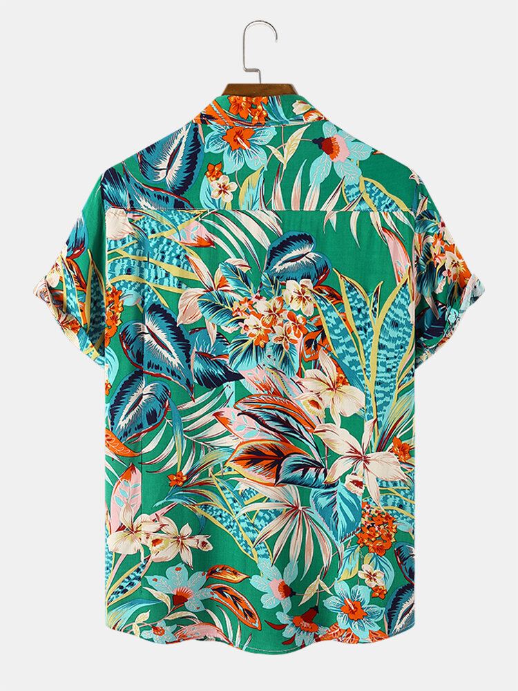 Miesten Kukkakasvit Print Button Up Holiday Lyhythihaiset Paidat