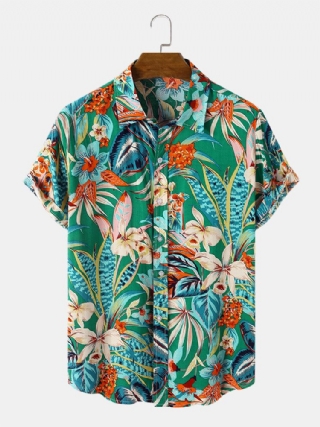 Miesten Kukkakasvit Print Button Up Holiday Lyhythihaiset Paidat