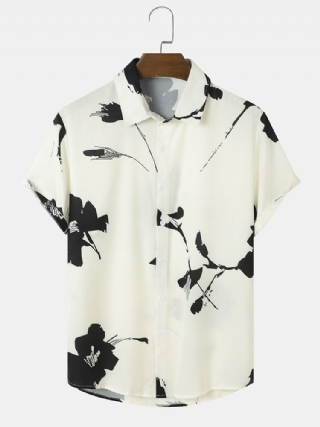 Miesten Mustekasvit Print Button Up Holiday Lyhythihaiset Paidat