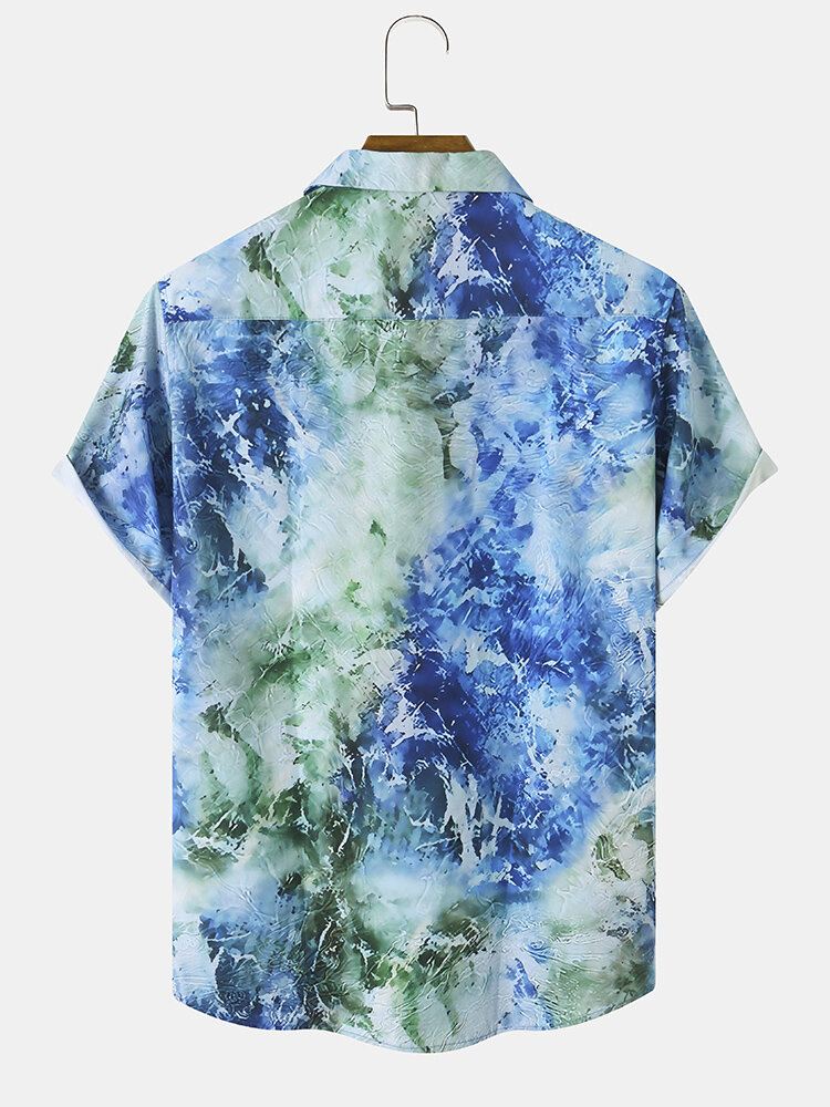 Miesten Ocean Waves Print Spliced Single Chest Pocket Hawaiian Joulupaidat