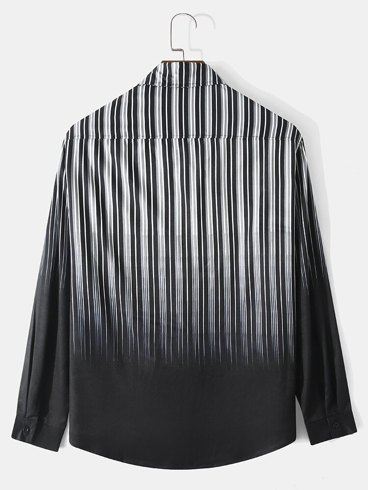 Miesten Ombre Pinstriped Patchwork Lapel Collar Pitkähihaiset Vapaa-ajan Paidat