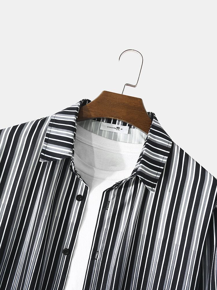 Miesten Ombre Pinstriped Patchwork Lapel Collar Pitkähihaiset Vapaa-ajan Paidat