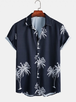 Miesten Palm Tree Print Button Up Holiday Lyhythihaiset Paidat