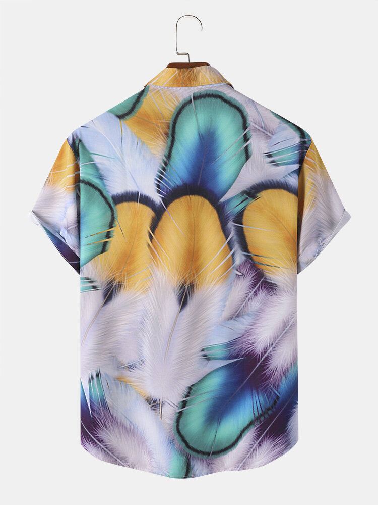 Miesten Peacock Feather Print Graceful Leisure All Matched Ihoystävälliset Paidat