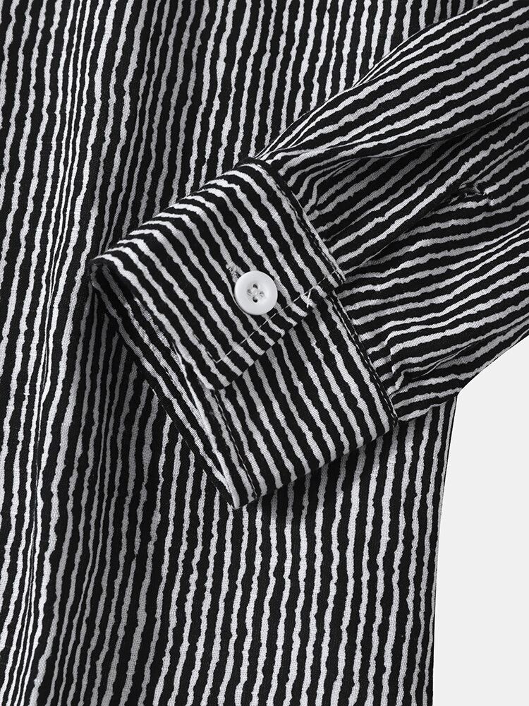 Miesten Puuvillainen Pinstripe Button Up-kantinen Pitkähihainen Paita