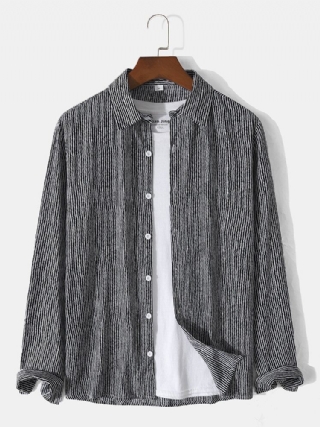 Miesten Puuvillainen Pinstripe Button Up-kantinen Pitkähihainen Paita