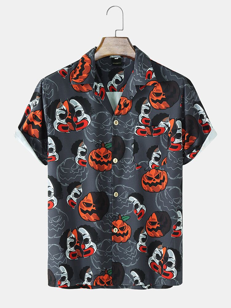 Miesten Street Funny Pumpkin Print Revere Kauluspaidat