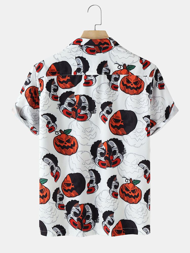 Miesten Street Funny Pumpkin Print Revere Kauluspaidat