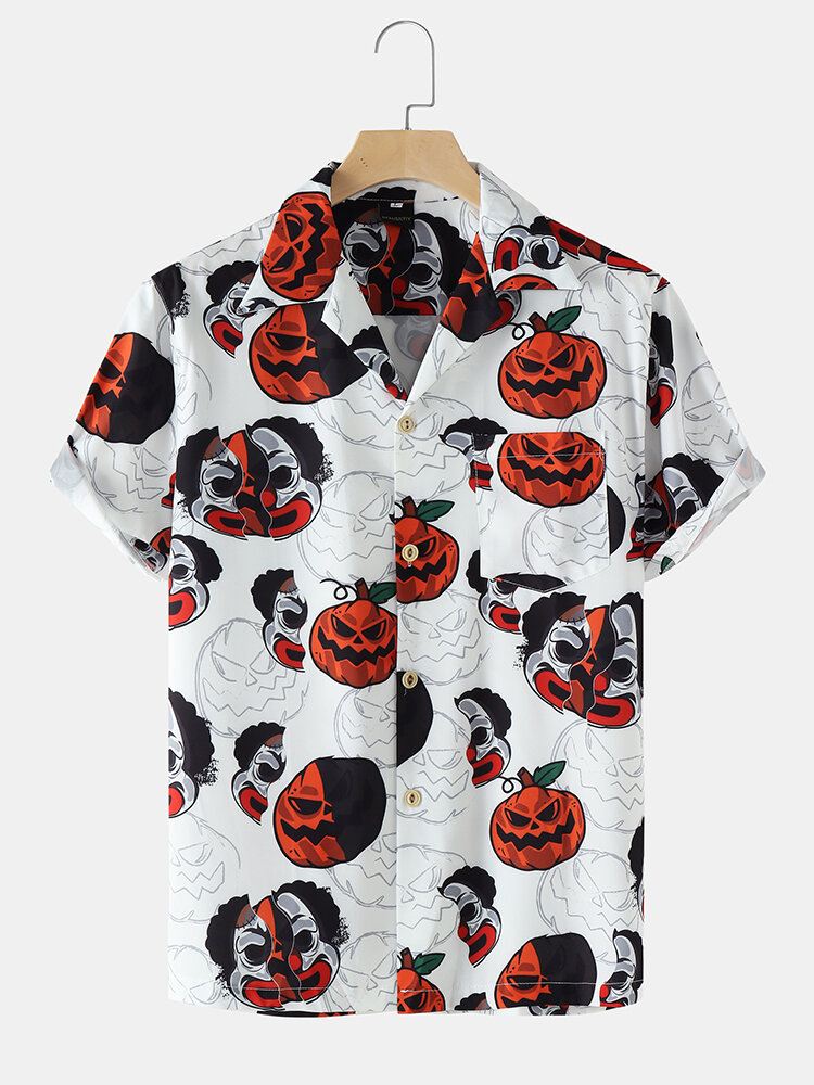 Miesten Street Funny Pumpkin Print Revere Kauluspaidat