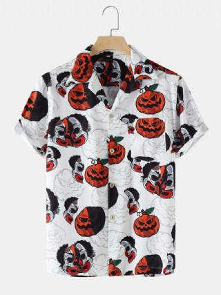 Miesten Street Funny Pumpkin Print Revere Kauluspaidat