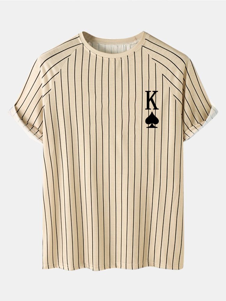 Miesten Stripe K Poker Print Raglan Sleeve Casual Paidat Kaksiosaiset Asut