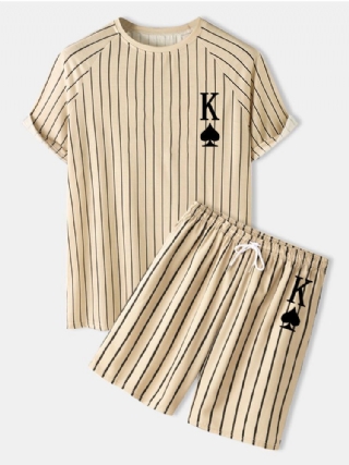 Miesten Stripe K Poker Print Raglan Sleeve Casual Paidat Kaksiosaiset Asut
