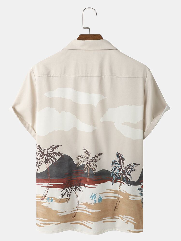 Miesten Tropical Landscape Print Revere Collar Casual Lyhythihaiset Paidat