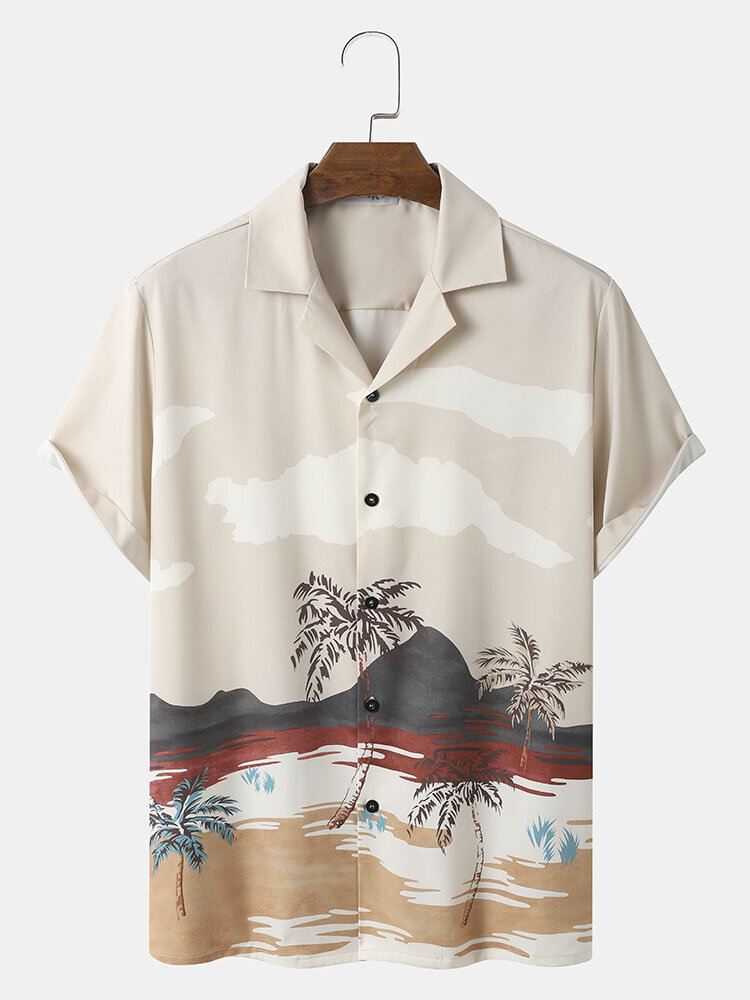 Miesten Tropical Landscape Print Revere Collar Casual Lyhythihaiset Paidat