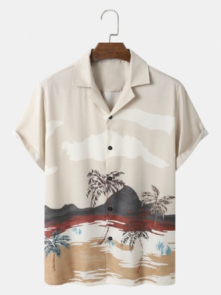 Miesten Tropical Landscape Print Revere Collar Casual Lyhythihaiset Paidat