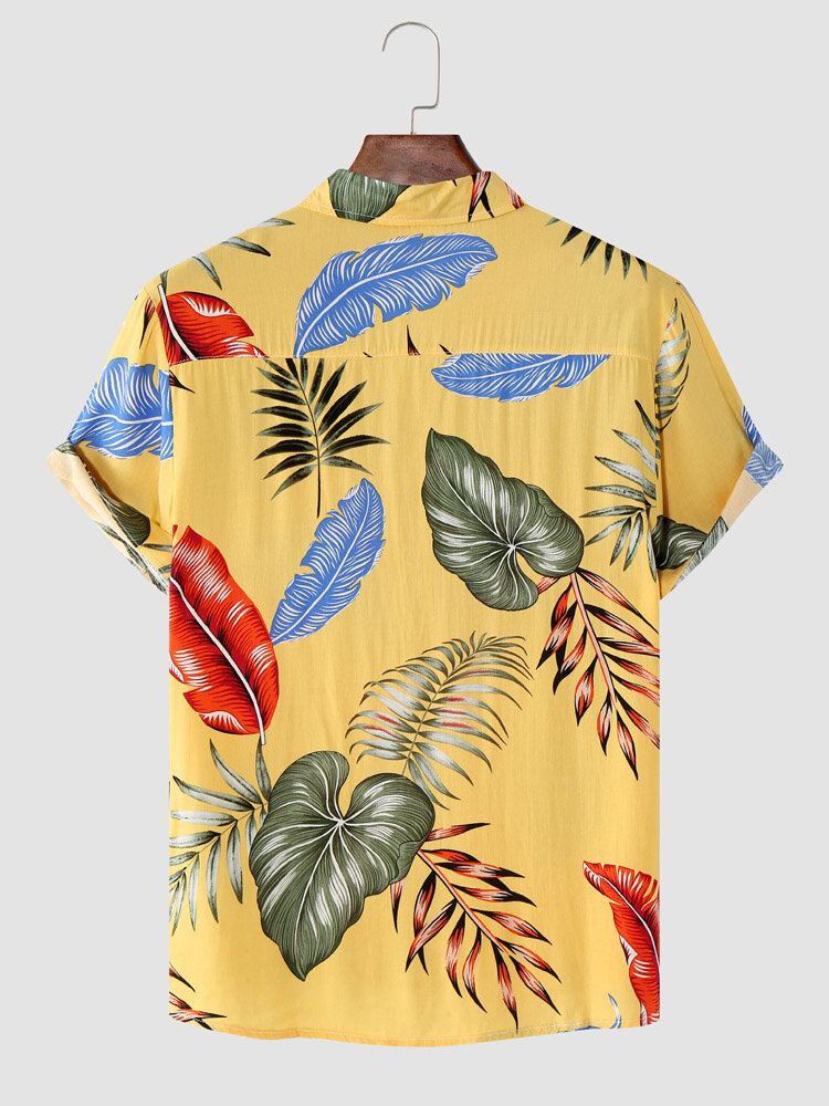 Miesten Tropical Leaf Graafinen Kaareva Helma Lyhythihaiset Graceful Casual Paidat