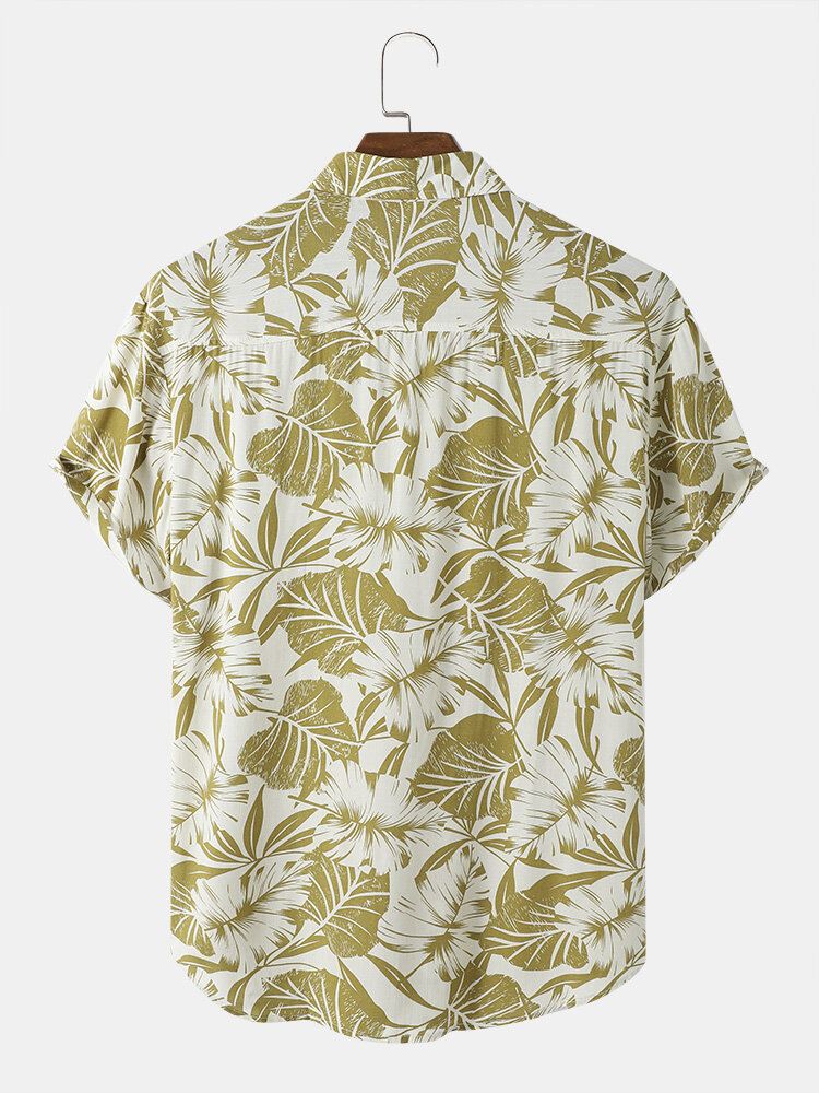 Miesten Tropical Leaf Print Button Up Holiday Lyhythihaiset Paidat