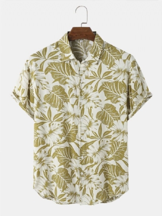 Miesten Tropical Leaf Print Button Up Holiday Lyhythihaiset Paidat