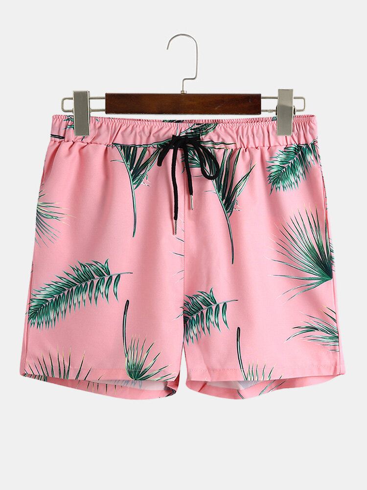 Miesten Tropical Leaf Print Lomatyyli Rento Paidat Setit