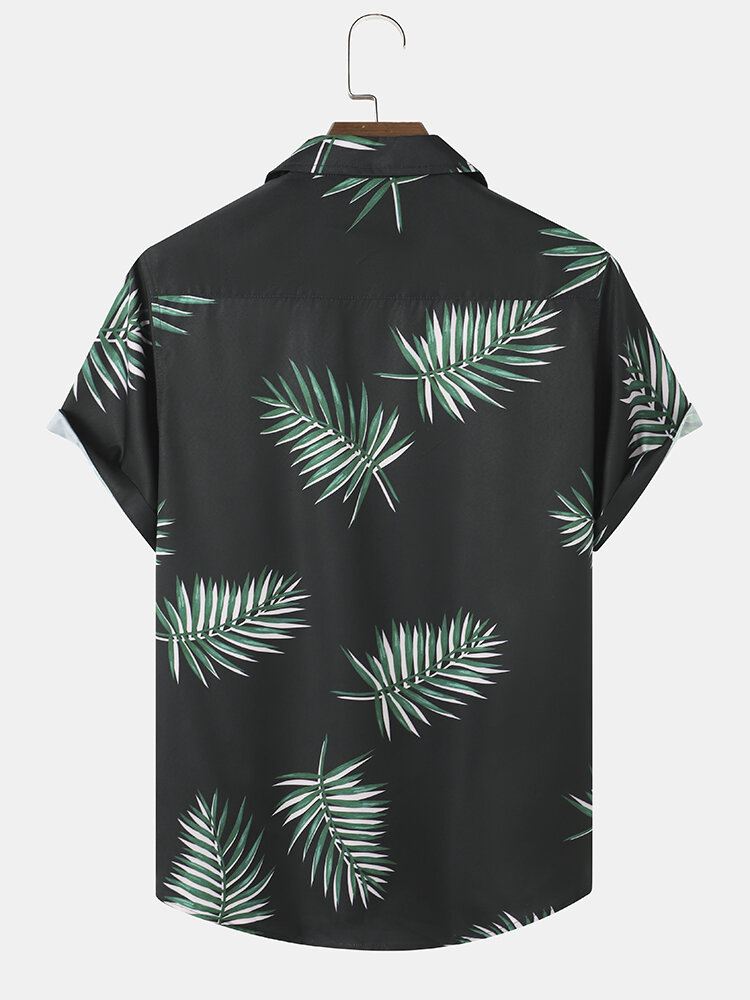 Miesten Tropical Leaf Print Lyhythihainen Helma Cuff Street Casual Paidat