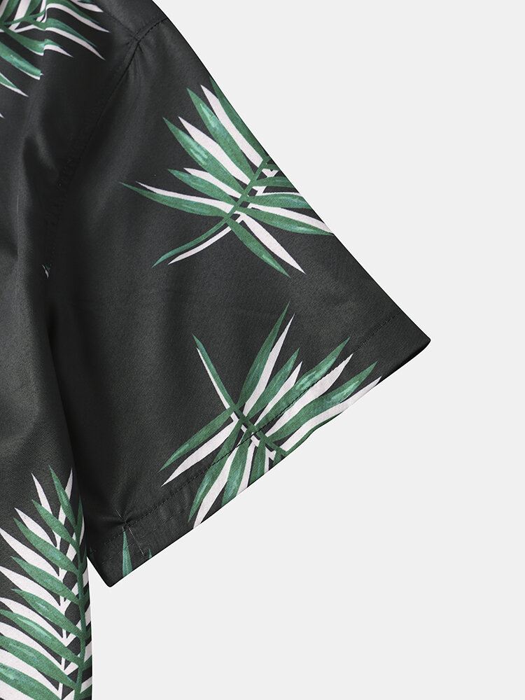 Miesten Tropical Leaf Print Lyhythihainen Helma Cuff Street Casual Paidat