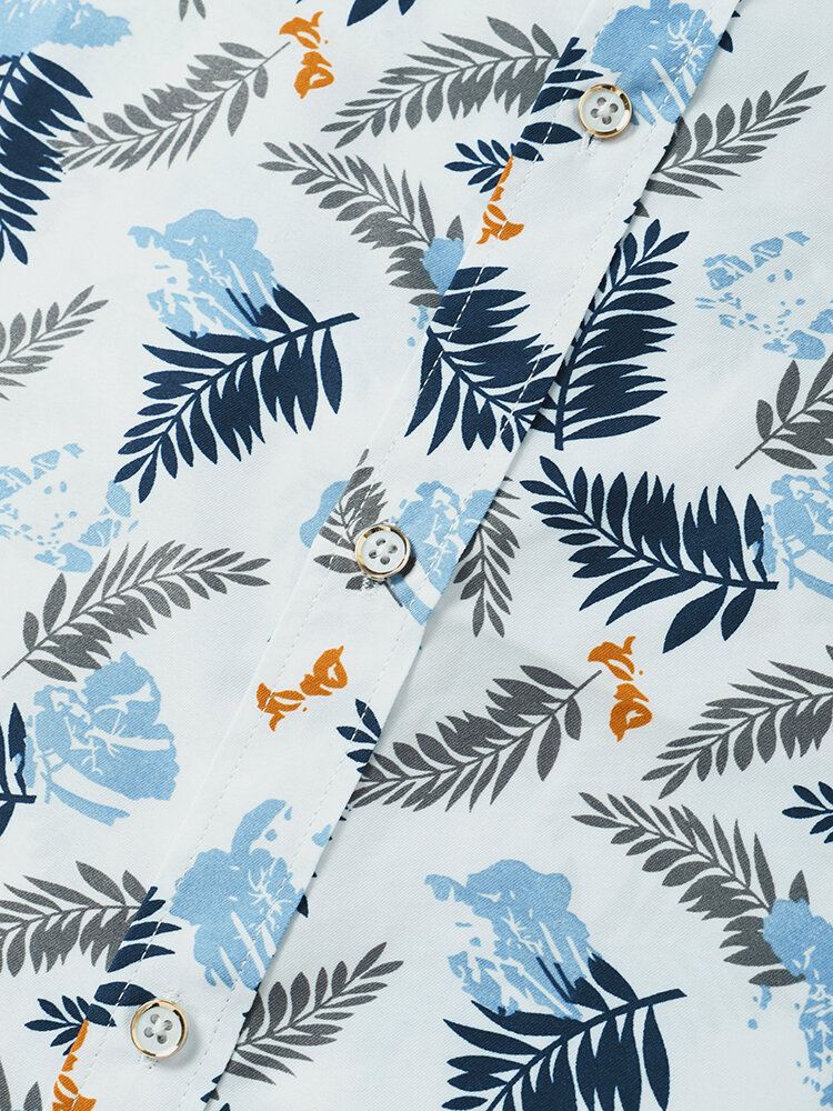 Miesten Tropical Leave Print Käänne Normaali Fit Holiday Rento Lyhythihaiset Paidat