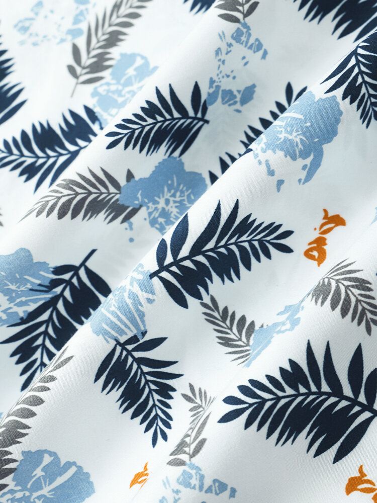 Miesten Tropical Leave Print Käänne Normaali Fit Holiday Rento Lyhythihaiset Paidat