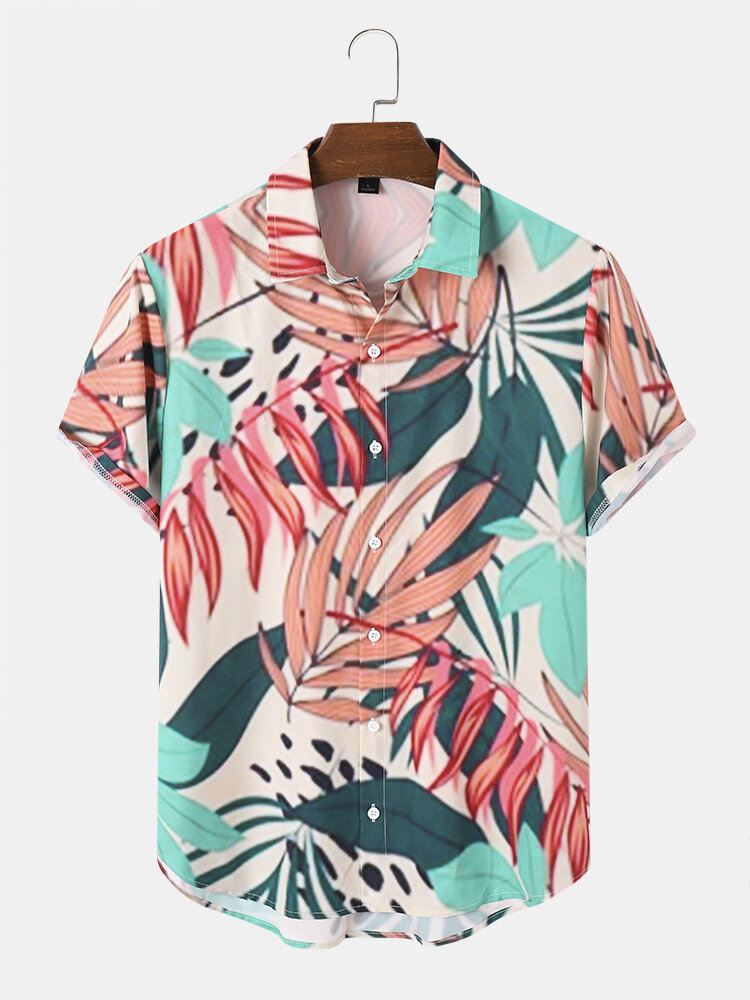 Miesten Tropical Leaves Graphic Pehmeä Kaikki Yhteensopivat Ihoystävälliset Paidat