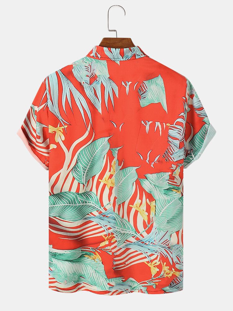 Miesten Tropical Leaves Print Contrast Color Lyhythihaiset Paidat