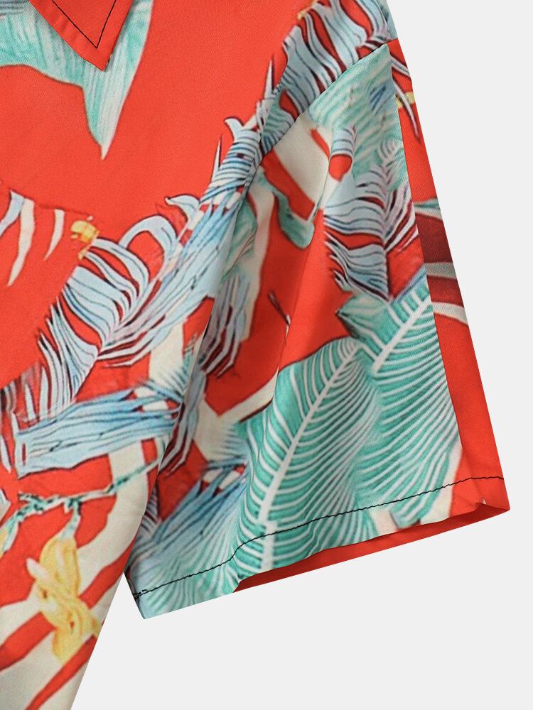 Miesten Tropical Leaves Print Contrast Color Lyhythihaiset Paidat