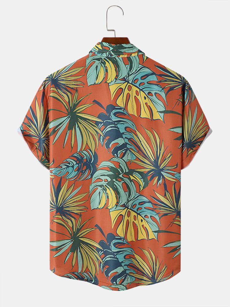 Miesten Tropical Leaves Print Loma Pehmeät Mukavat Hengittävät Kaikki Yhteensopivat Paidat