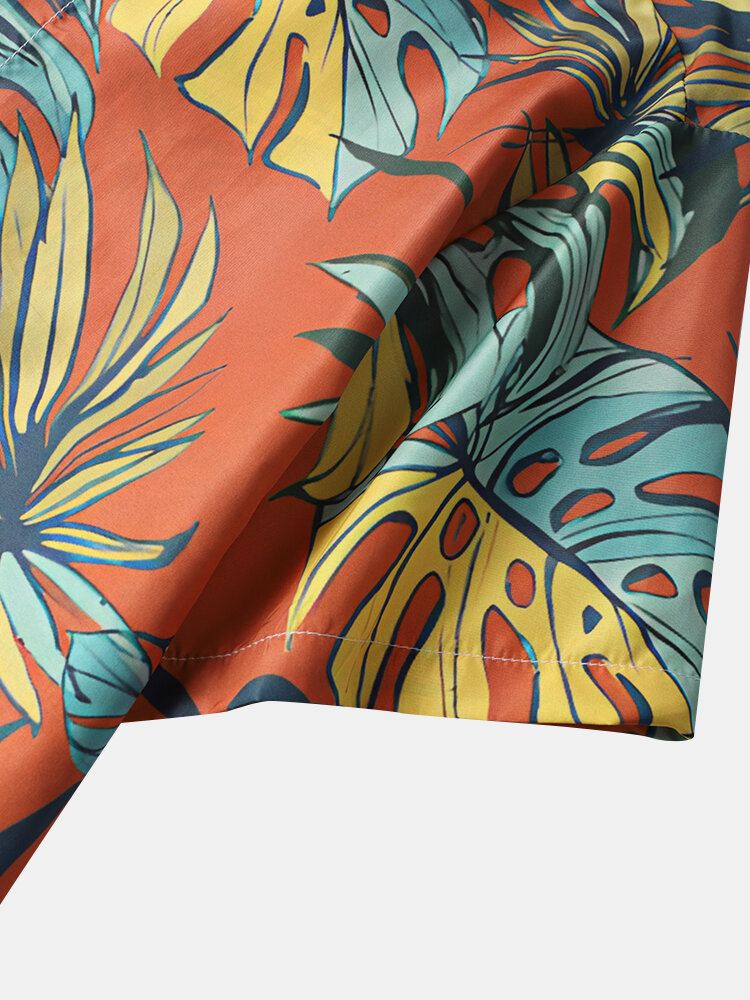 Miesten Tropical Leaves Print Loma Pehmeät Mukavat Hengittävät Kaikki Yhteensopivat Paidat