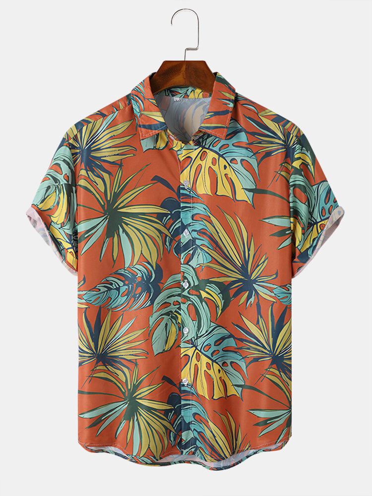 Miesten Tropical Leaves Print Loma Pehmeät Mukavat Hengittävät Kaikki Yhteensopivat Paidat