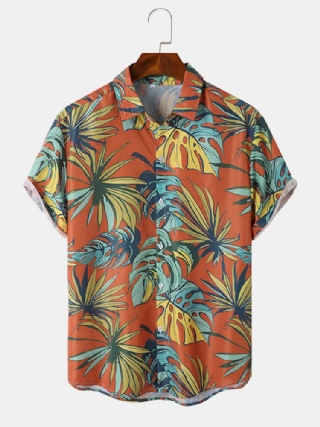 Miesten Tropical Leaves Print Loma Pehmeät Mukavat Hengittävät Kaikki Yhteensopivat Paidat