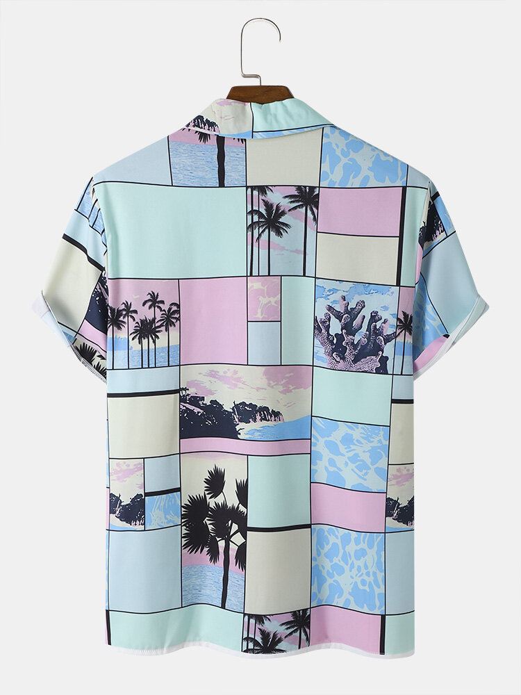 Miesten Tropical Scenery Color Block Print Holiday Lyhythihaiset Paidat