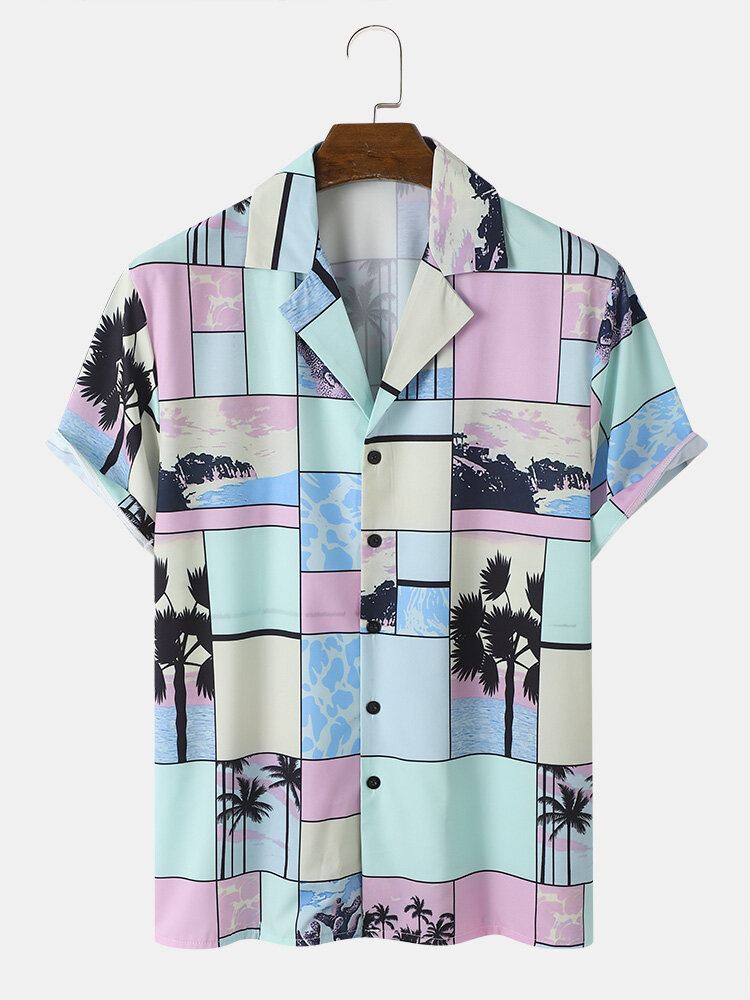 Miesten Tropical Scenery Color Block Print Holiday Lyhythihaiset Paidat