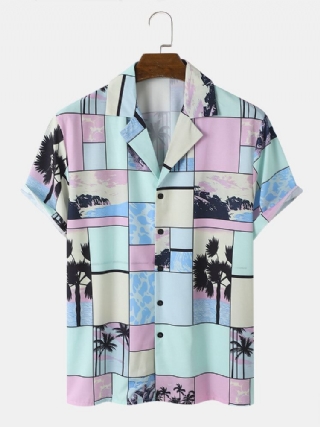 Miesten Tropical Scenery Color Block Print Holiday Lyhythihaiset Paidat