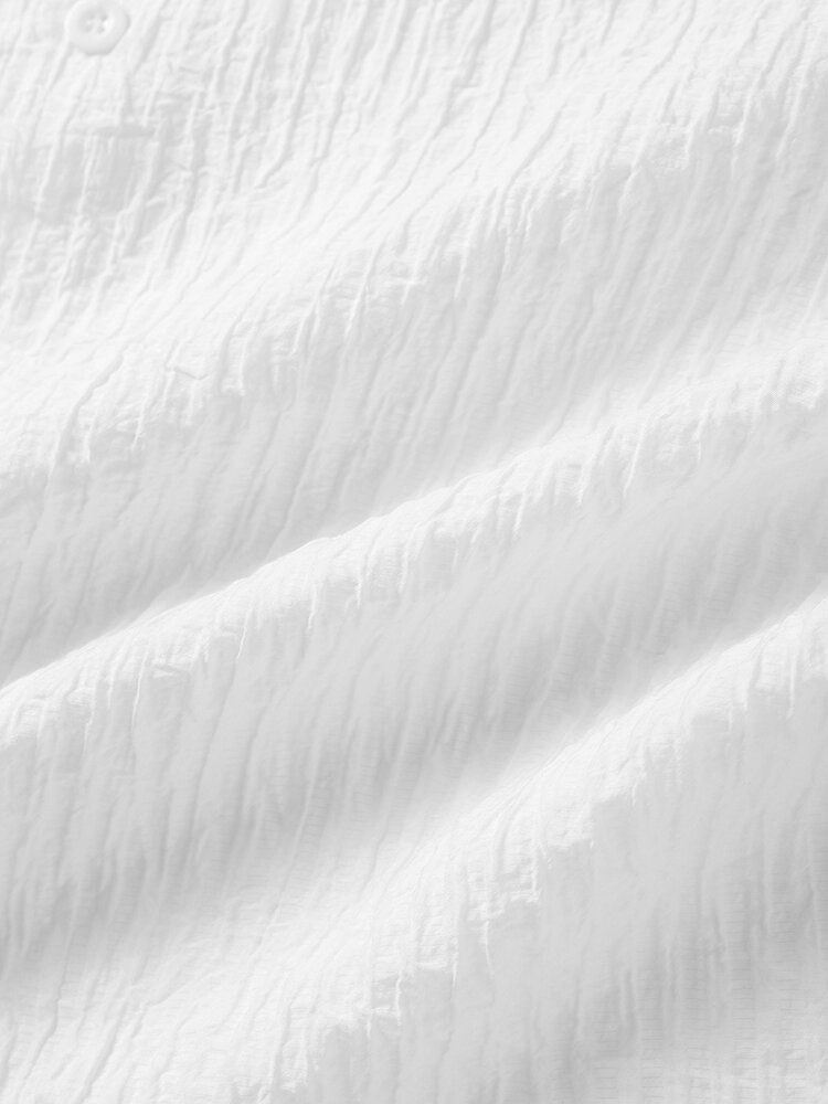 Miesten Tyylikkäät Yksiväriset Ribbed Texture Lyhythihaiset Graceful Edessä Button Paidat