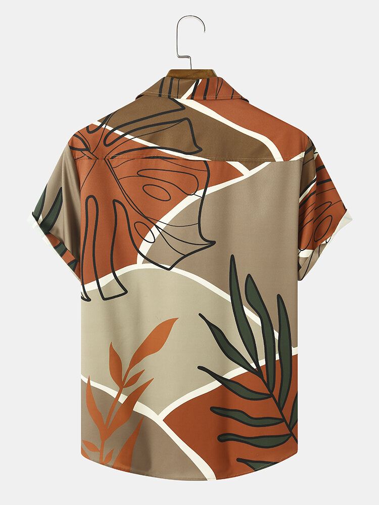 Miesten Värilohko Graafinen Tropical Plant Print Casual Lyhythihaiset Paidat