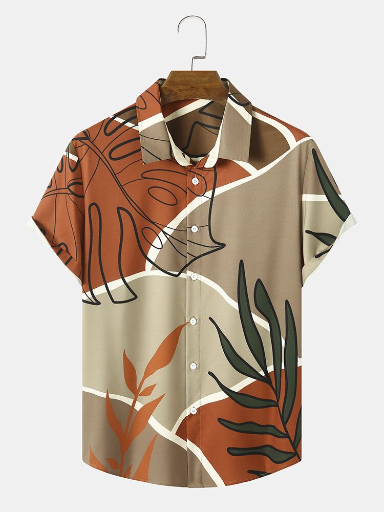 Miesten Värilohko Graafinen Tropical Plant Print Casual Lyhythihaiset Paidat