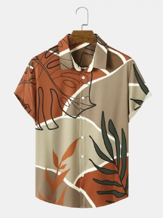 Miesten Värilohko Graafinen Tropical Plant Print Casual Lyhythihaiset Paidat