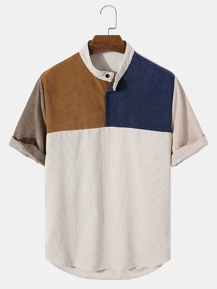 Miesten Vakosametti Color Block Splice Henley Paidat