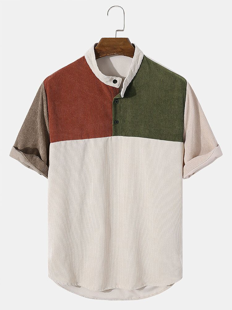 Miesten Vakosametti Color Block Splice Henley Paidat