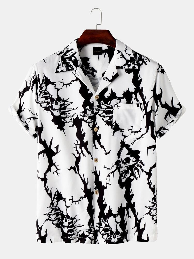 Miesten Vapaa-ajan Revere Collar Skull Print-taskupaidat