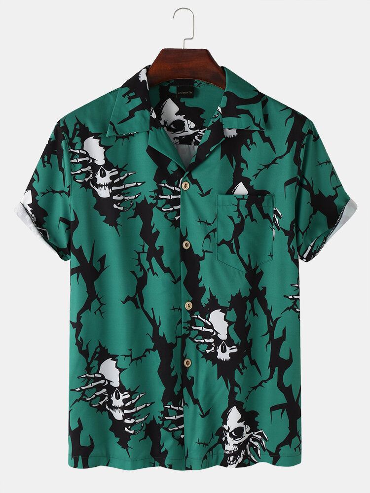 Miesten Vapaa-ajan Revere Collar Skull Print-taskupaidat