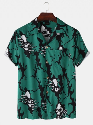 Miesten Vapaa-ajan Revere Collar Skull Print-taskupaidat